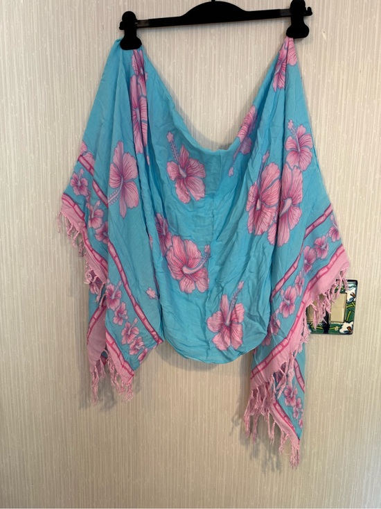 unbranded Other - Women’s Floral Swim Coverup - Blue with Pink Hibiscus